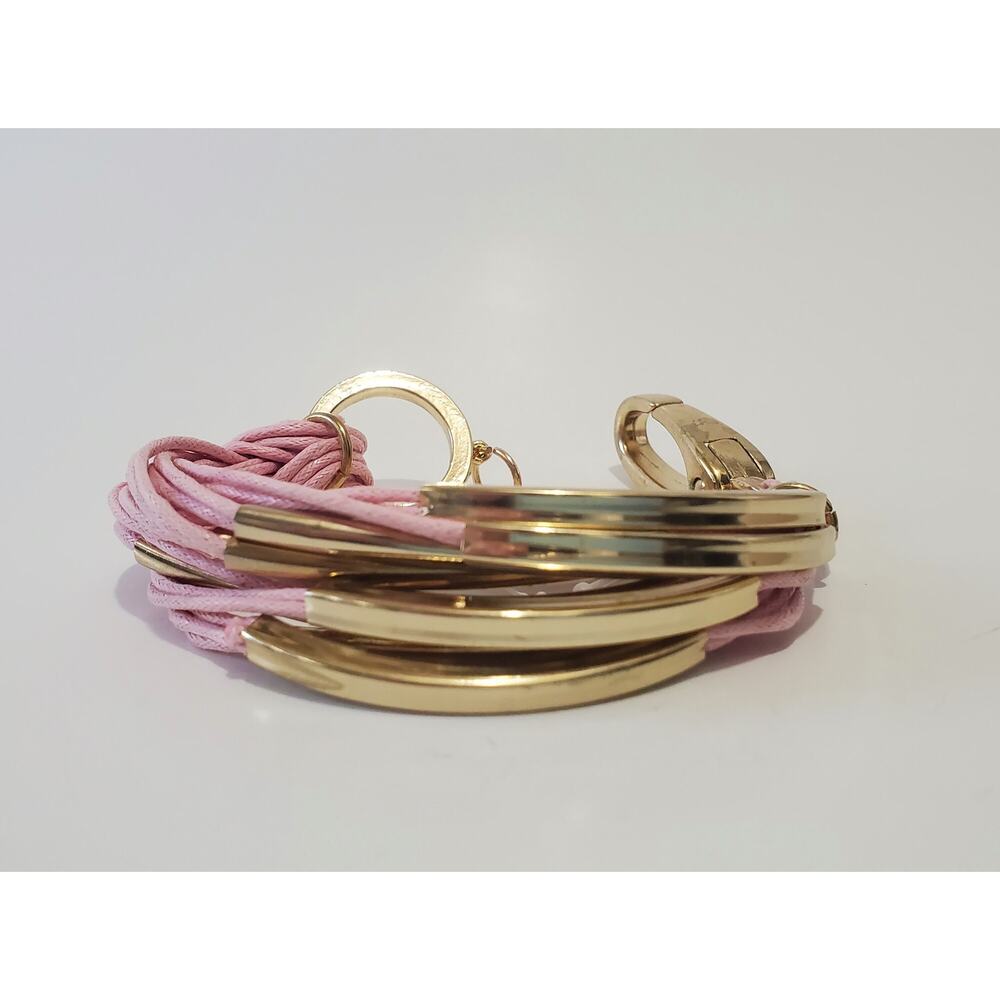 W la_mode Pink Corded Gold Tone Boho Style Bracelet